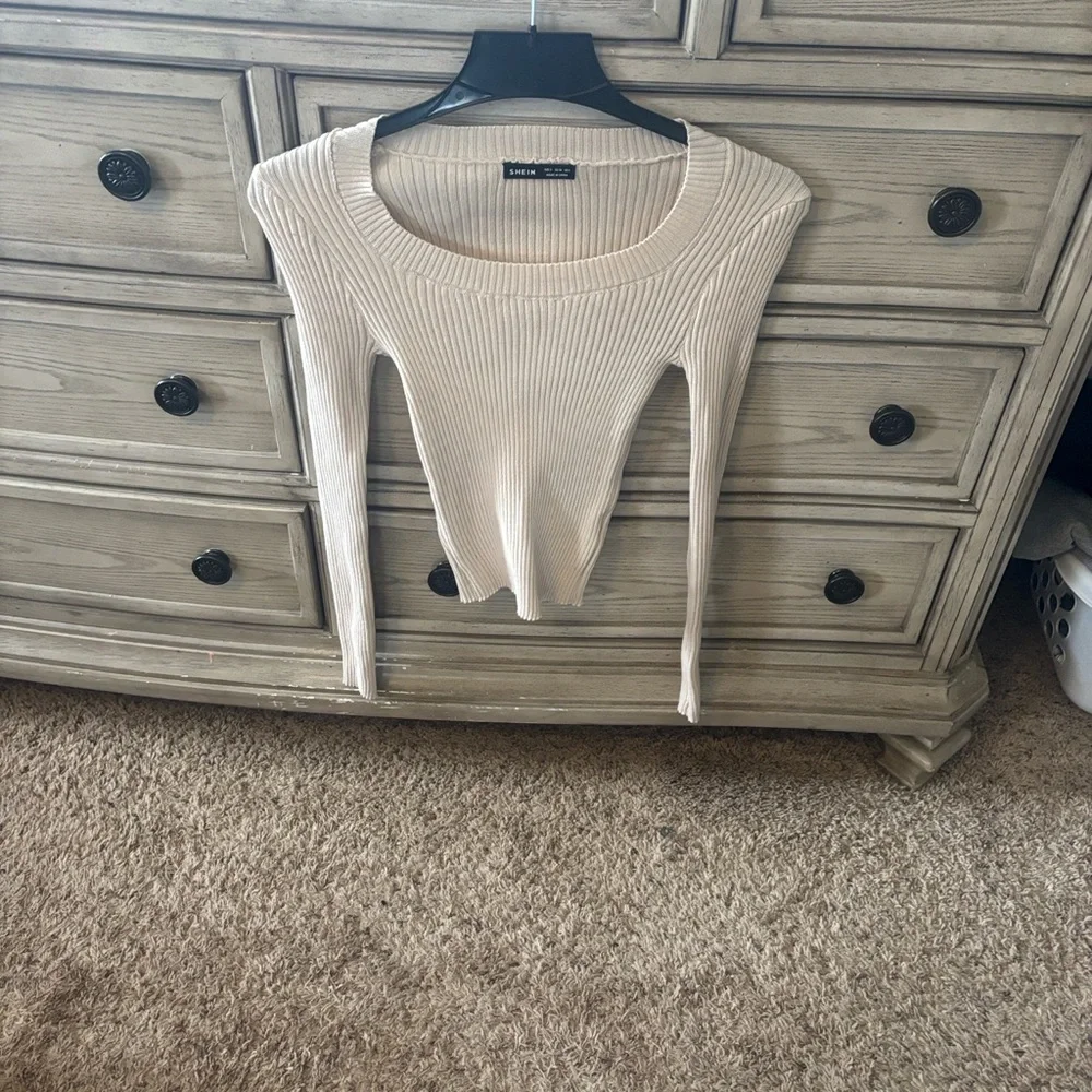 Cream Ribbed Crew Neck Sweater - Picture 2 of 2